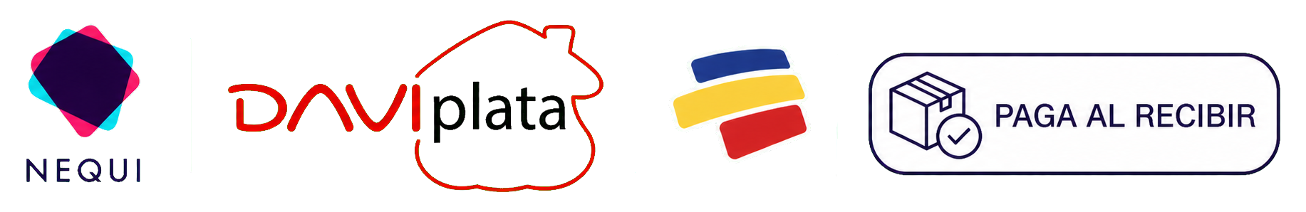 Métodos de pago disponibles: Nequi, Daviplata, Bancolombia y paga al recibir